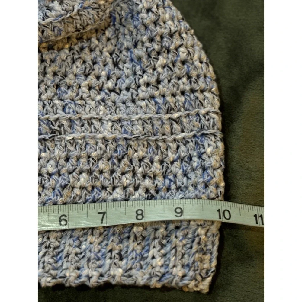 Handmade Crocheted Knit Slouchy Beanie Blue/Green Adult Sz‎ Logo Bella Creations